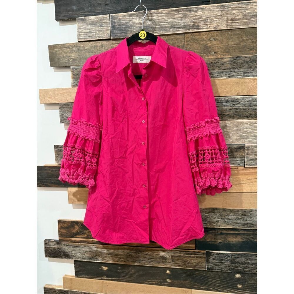 Max Mara Weekend cotton shirt with lace details on the sleeves fit size Small